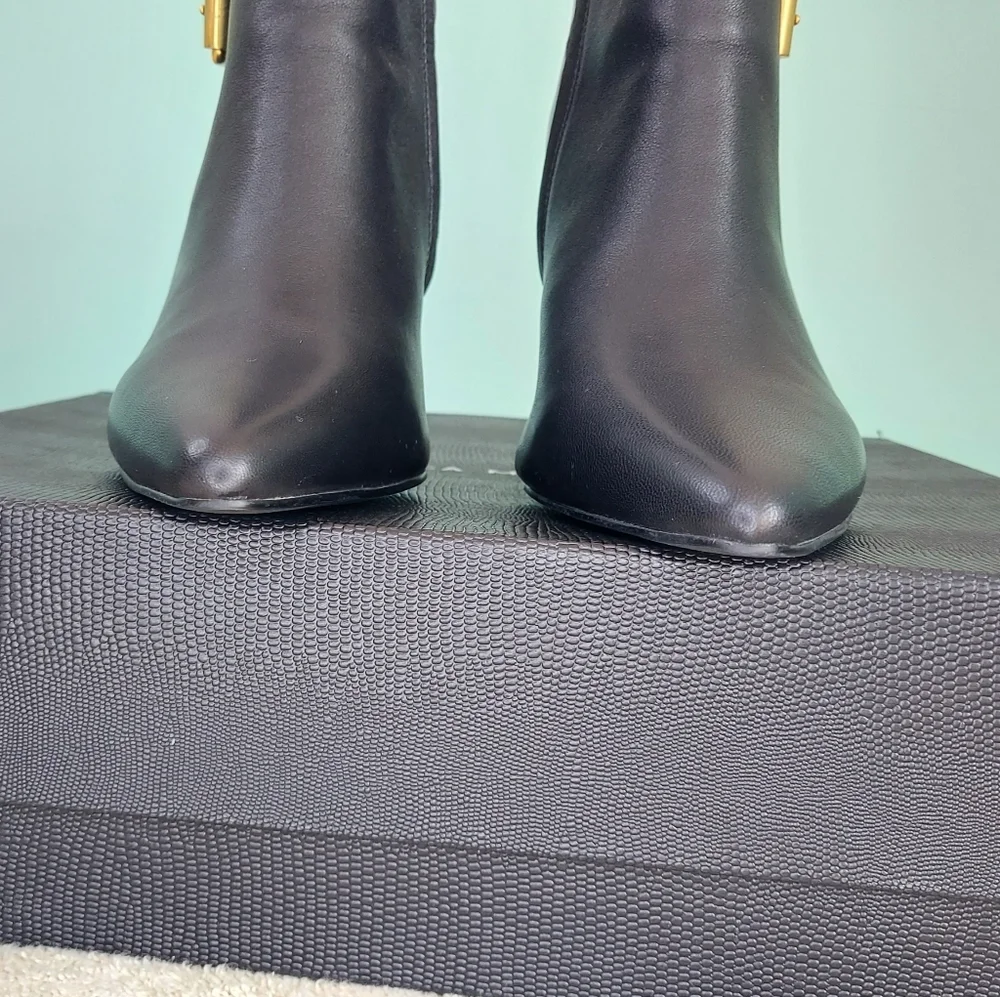 Rebecca Minkoff Black Ankle Boots with Gold Buckles - Picture 10 of 16
